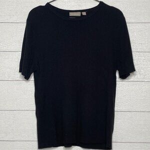 Croft & Barrow Crewneck Ribbed Black Short Sleeve Shirt Womens XL